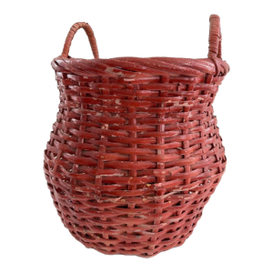 Large Antique Red Painted Splint Basket With Handles, C. 1880–1920