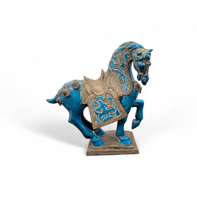 Turquoise Glazed Ceramic Horse Sculpture, 20th Century For Sale - Image 8 of 8