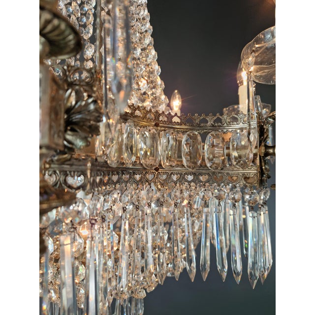 1930s Art Deco Crystal Chandelier Silver Serpentine Form Restored Antique Brass For Sale - Image 6 of 16