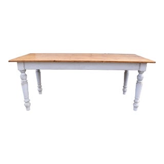 Pine Painted Base Turned Leg Farmhouse Table, Reproduction For Sale