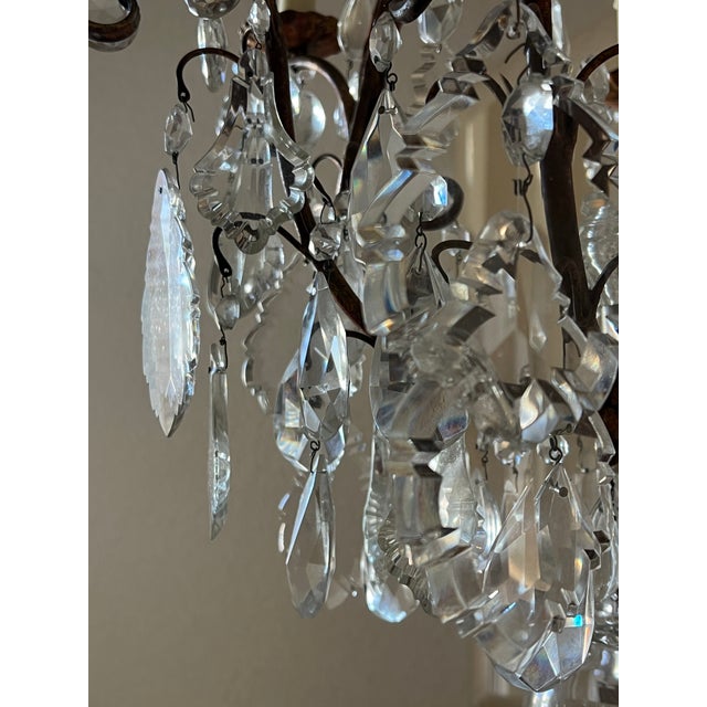 Mid 20th Century Vintage Louis XVI Style 6-Light Bronze, Copper & Crystal Chandelier For Sale - Image 9 of 11