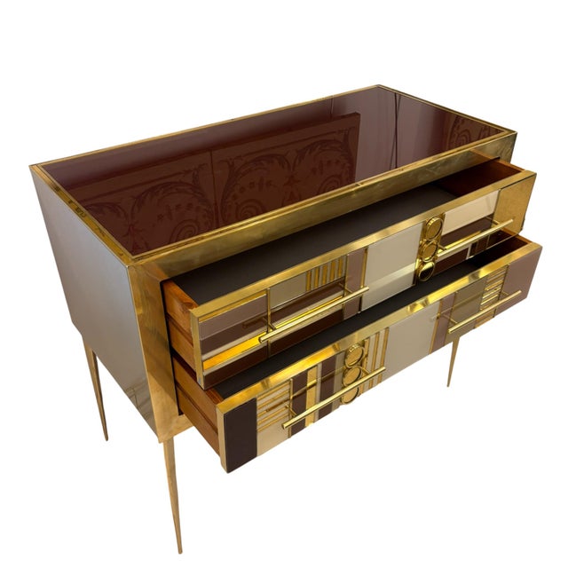 Vintage Murano glass sideboard, handcrafted on the Venetian island by master glassblowers. The top is burgundy glass,...