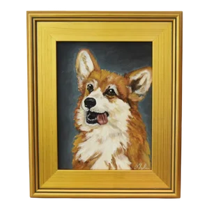 Corgi Dog Pet Portrait Oil Painting Including the Antiqued Gold Wood Frame