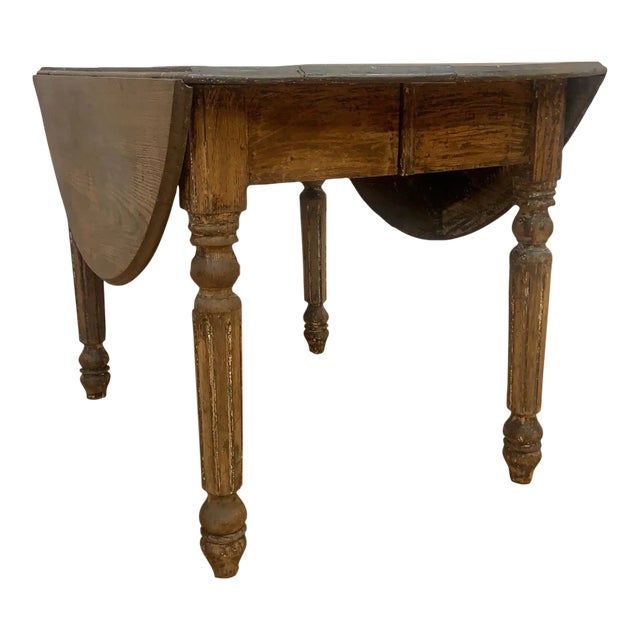 Antique Farmhouse Drop-Leaf Turned Leg Table For Sale