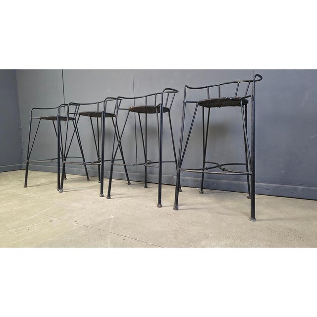 Vintage Wrought Iron and Rattan Bar Stools, 1970s, Set of 4 For Sale - Image 10 of 18