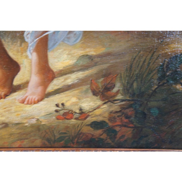 Late 20th Century The Storm Boy Girl Romantic Rainstorm Oil Painting After Pierre Auguste Cot 47" For Sale - Image 6 of 12
