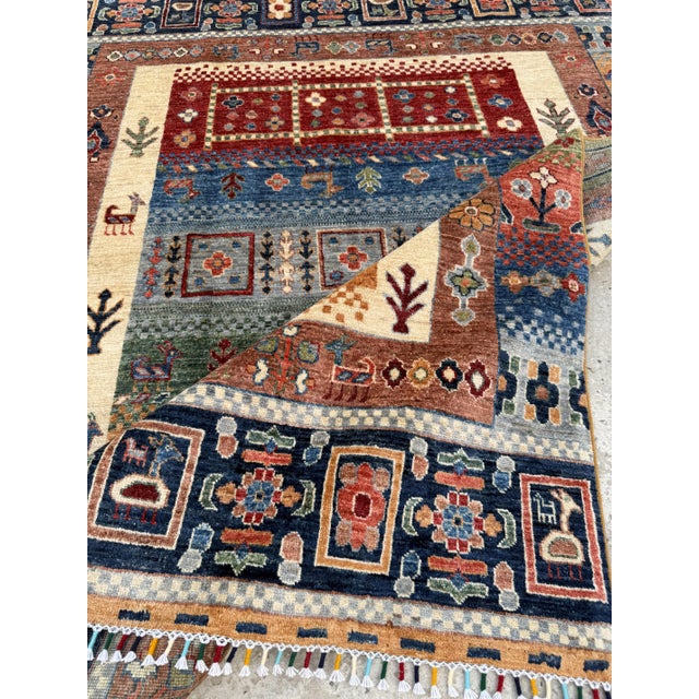 Blue Rust Hand Knotted Qashqai Design Tribal Wool Rug, 04'11 X 06'09 For Sale - Image 10 of 11