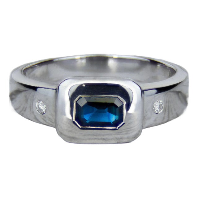 Blue and White Sapphires 14k Gold Ring For Sale