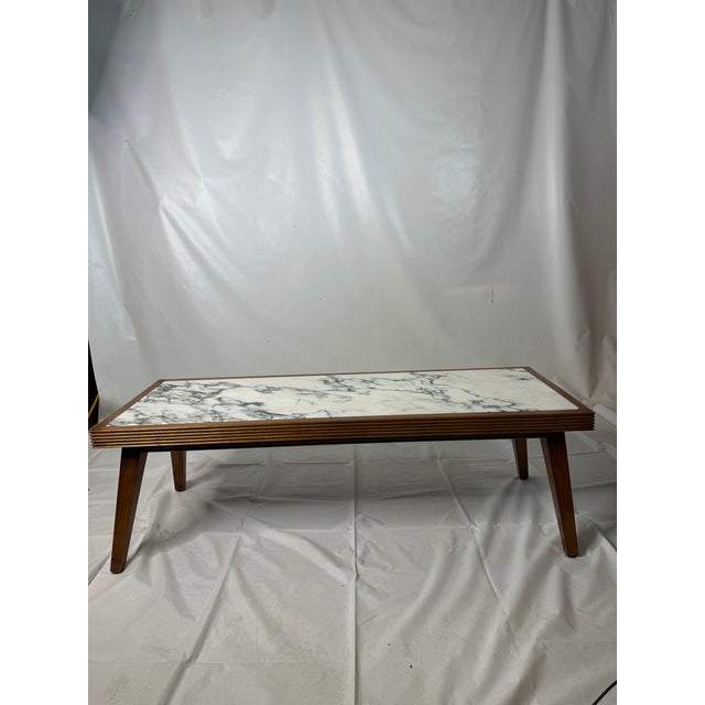 Mid-Century Splayed Leg Inset Marble Coffee Table For Sale - Image 9 of 9
