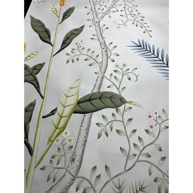 Chinoiserie Chinoiserie Murals Wallpaper Hand Painted Wallpapers on White Silk Panel - 10 Panels For Sale - Image 3 of 7