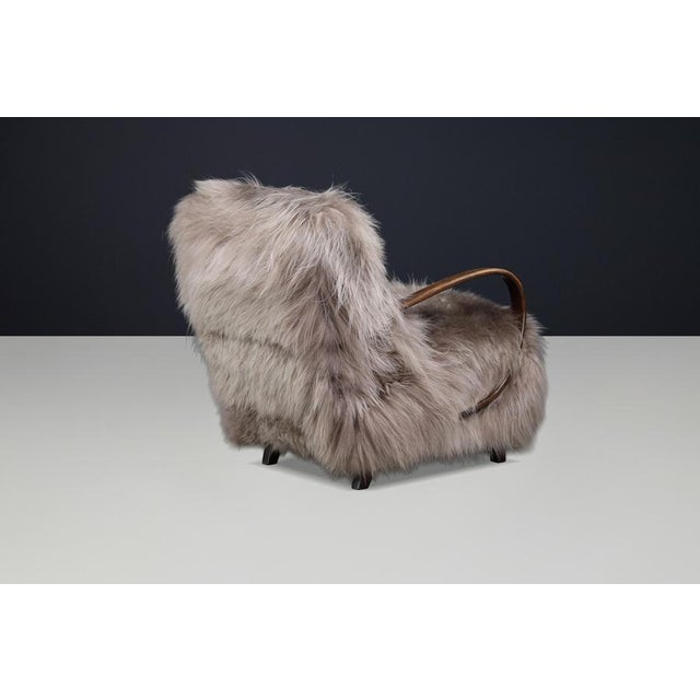 1940s Art Deco Sheepskin Lounge Chair by Jindřich Halabala, Czech, 1940s For Sale - Image 5 of 11