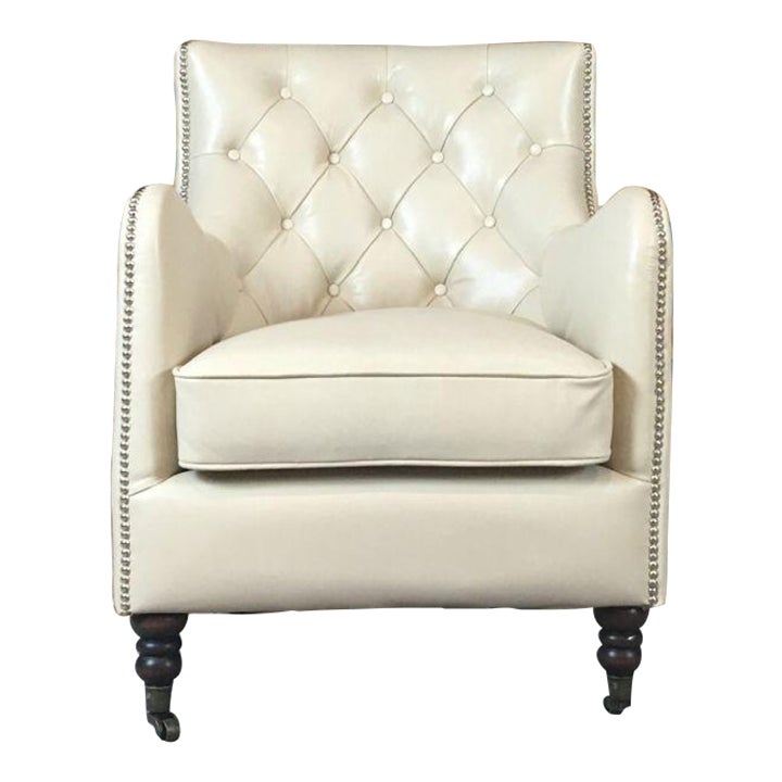 Jhs Wellington Antique Ivory Leather Chair Chairish