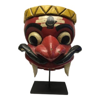 Wooden Mask on Base Red and Yellow For Sale