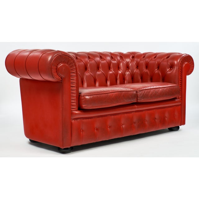 English Vintage Crimson Red Chesterfield Leather Couch Chairish