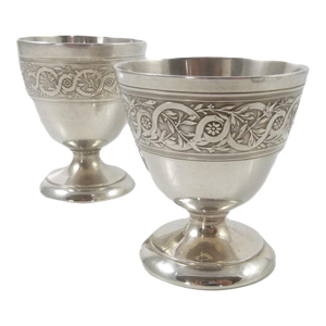 1910s French Christofle Pair of Egg Cups | Silver Plate | Napoleon III Style Frieze