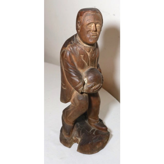 Brown Antique 1800's Folk Art Hand Carved Wood Figural Man Sculpture Statue Figure For Sale - Image 8 of 12