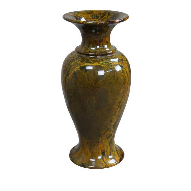 Chinese 20th Century Chinese Yellow Green Natural Jade Carved & Polished Marble Vase Urn For Sale - Image 3 of 9