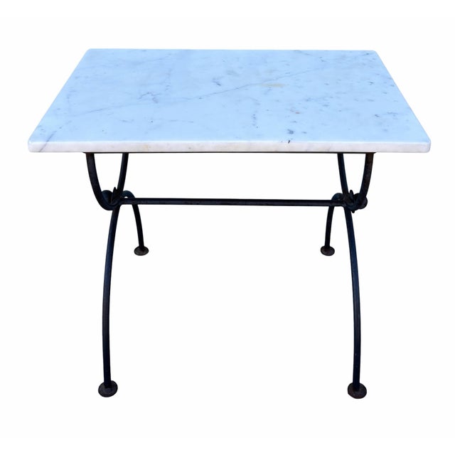 Mid-Century Modern 1 of 2 Mid Century Modern Wrought Iron & Marble Top Side Table For Sale - Image 3 of 4