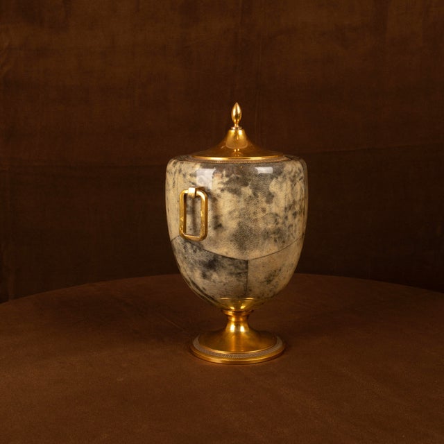 Gold Grey Parchment and Brass Thermos Glacette by Macabo for Cusano Milanino, Italy, 1950 For Sale - Image 8 of 17