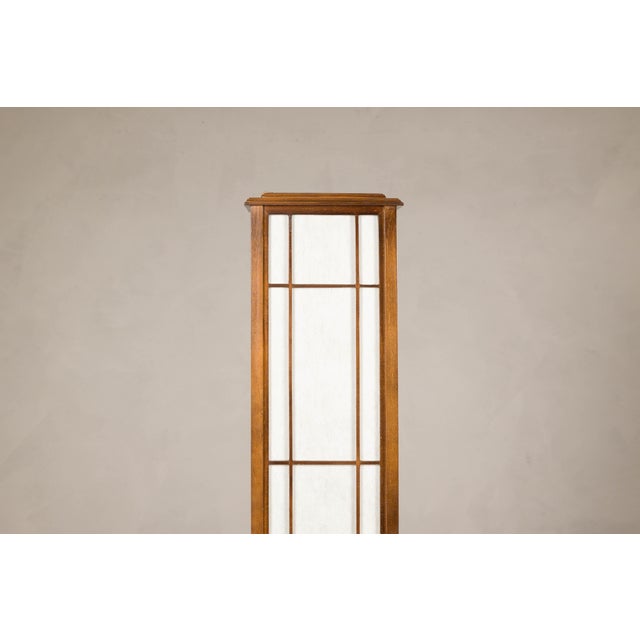Vintage Tall Japanese Shoji Style Floor Lamp with Rice Paper Panels For Sale - Image 12 of 16