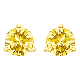 14K Yellow Gold 3-Prong Martini Set 2.0 Cttw Yellow Lab Grown Diamond Solitaire Stud Earrings For Sale