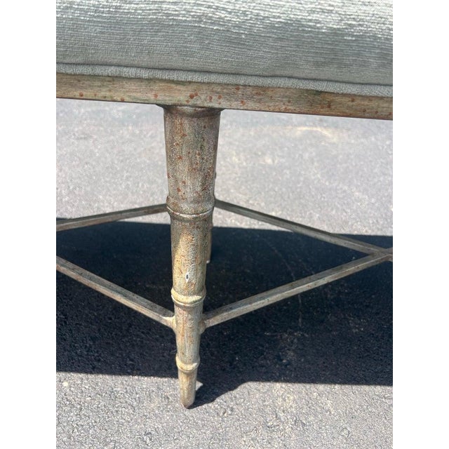 Modern Faux Bamboo Tufted Velvet Bench in Grey Blue Upholstery For Sale - Image 14 of 18