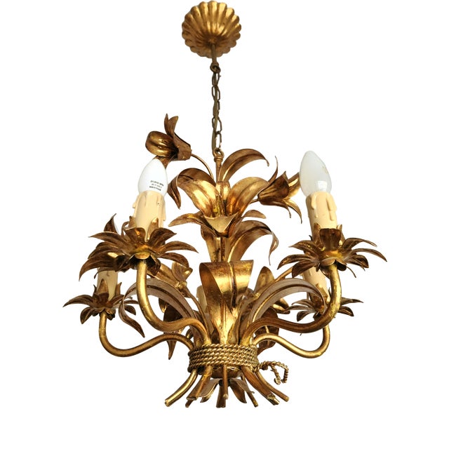 Gilded Chandelier with Gold Leaf, Italy, 1960s For Sale