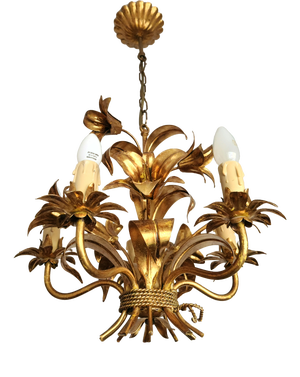 Gilded Chandelier with Gold Leaf, Italy, 1960s