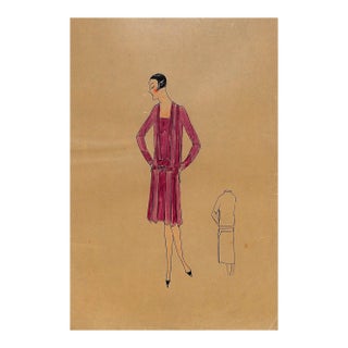 Lanvin of Paris C1920s Original Fashion Illustration in Gouache For Sale