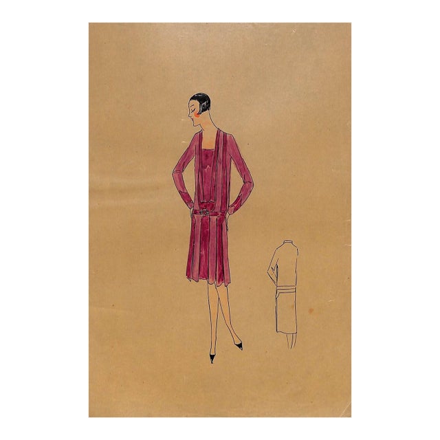 Lanvin of Paris C1920s Original Fashion Illustration in Gouache For Sale