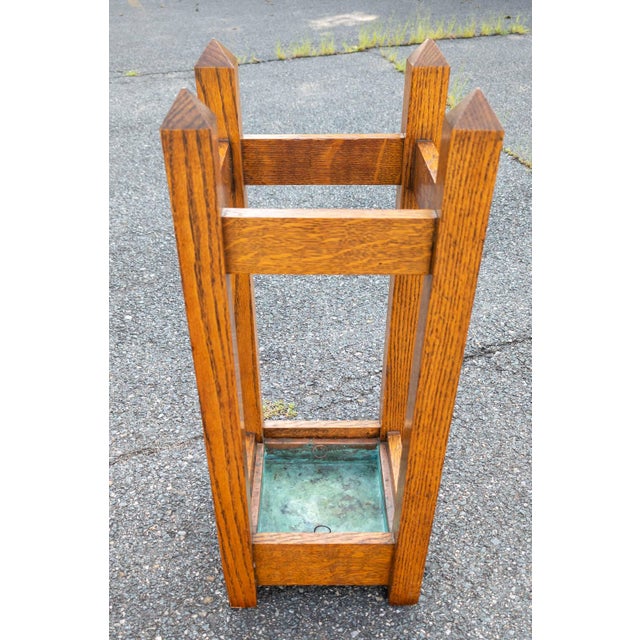 Early 20th Century 20th Century Arts and Crafts Mission Oak Umbrella or Cane Holder For Sale - Image 5 of 12