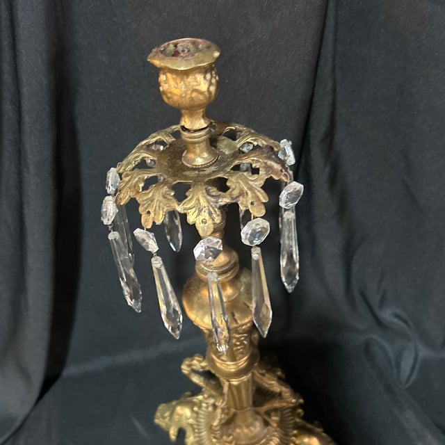 Metal 1800’s Stunning Gold Candleholder With Prisms For Sale - Image 7 of 9