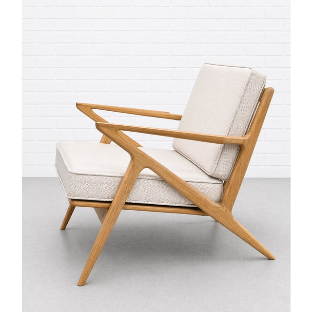 White Mid Century Modern Oak Lounge Chair – Handcrafted Sculptural Armchair For Sale - Image 8 of 13