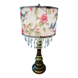 Mid 20th Century Hummingbird Floral Shade With Brass Toned Lamp