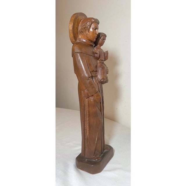 Vintage Hand Carved Wood Religious Saint Joseph Baby Jesus Sculpture Statue For Sale - Image 4 of 12