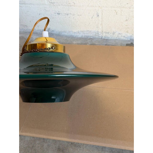 Mid 20th Century Mid 20th Century Mid-Century Modern Green Glass and Brass Pendant Ceiling Light For Sale - Image 5 of 10
