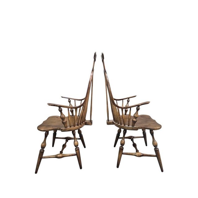 Wood Antique Windsor Bow Back Spindle Armchairs - Pair For Sale - Image 7 of 8