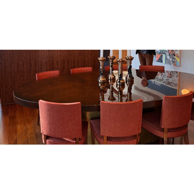 From 2009, one-of-a-kind dining table designed by Alan Wanzenberg. Elliptical shape with high-polish, solid lacquer top...