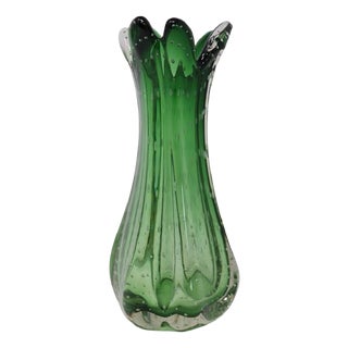 Italian Vase in Green Murano Art Glass, 1960s For Sale