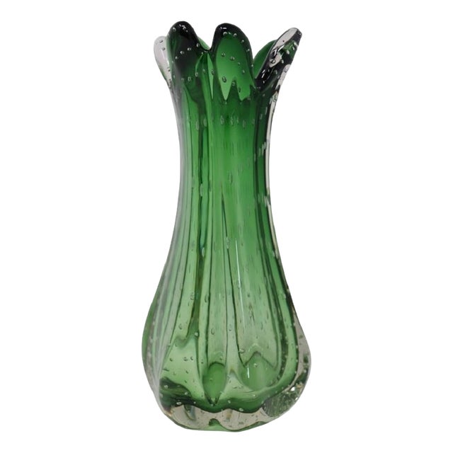 Italian Vase in Green Murano Art Glass, 1960s For Sale