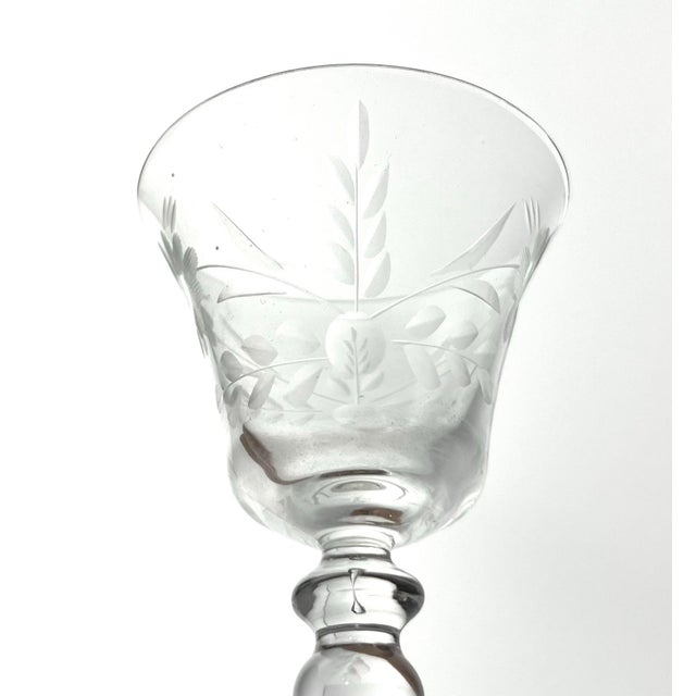Glass 1950s Etched Flower Cordial Liquor Wine Glasses - Set of 6 For Sale - Image 7 of 10