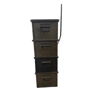 Vintage Lyon Aurora Il Steel Metal American Industrial 23" Stackable Storage Bin For Sale
