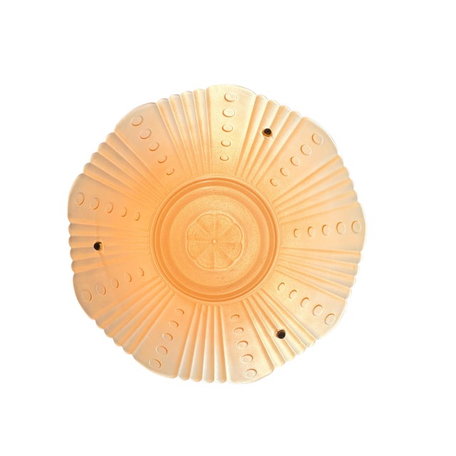Metal Vintage Three Chain Bowl Light Amber Glass Bedroom or Hallway Ceiling Light Restored Brushed Brass and New Wiring For Sale - Image 7 of 7