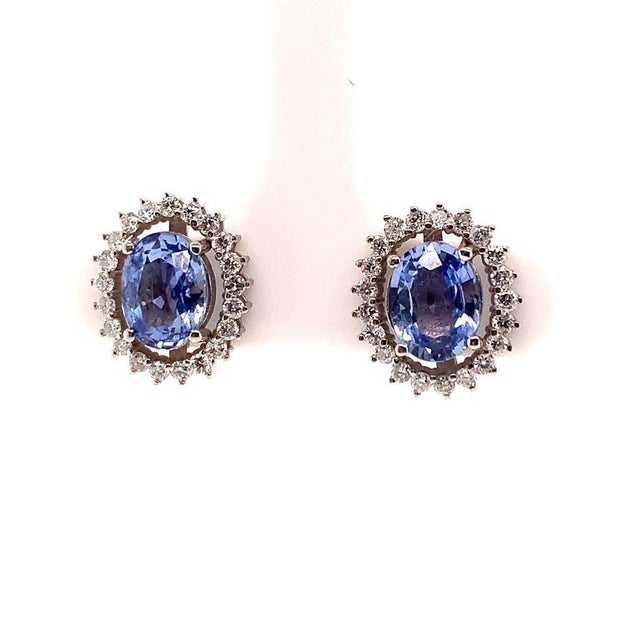 Diamond Sapphire Earrings 14k Gold 3.24 TCW Certified For Sale - Image 15 of 18