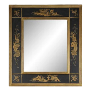 Antique Gilt Black Chinoiserie Mirror.
