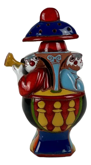 Katya Apekina Enameled Ceramic Art Sculptural Scent Jar With Musical Figures, Circa 1990s
