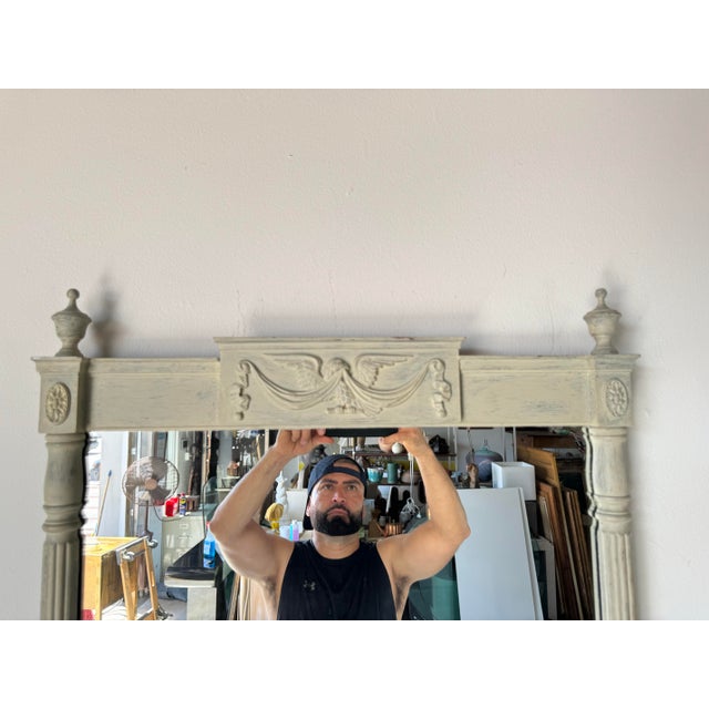 Vintage French Neoclassical - Style Painted Wood Wall Mirror For Sale - Image 4 of 10