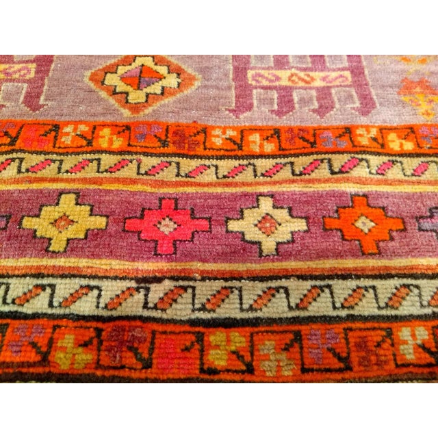 Vintage Moroccan Tribal Rug, Hand-Knotted Wool, Geometric Pattern, Yellow & Purple, 4' X 7' For Sale - Image 16 of 17