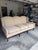 Queen Anne-Style sofa in wheat tonal chevron fabric. Sofa features three cushions, a tight triple hump back with channel...