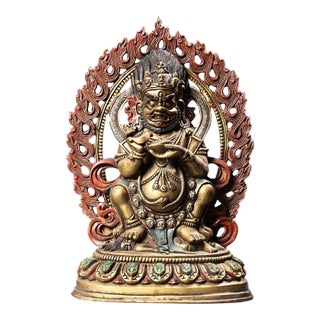 Gilt Bronze Mahakala Statue, Wrathful Deity Figure, 550g For Sale